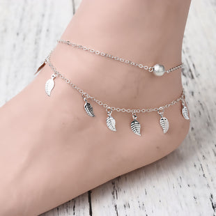 Double Layers Anklet Leaf Sparkle-dust